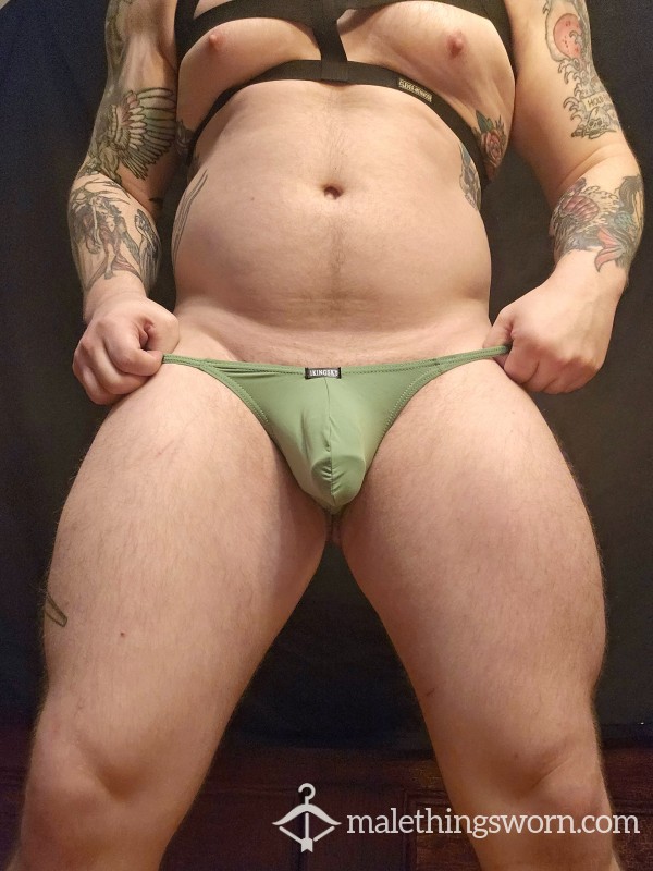 Green Thong Drenched In Powerlifter Sweat