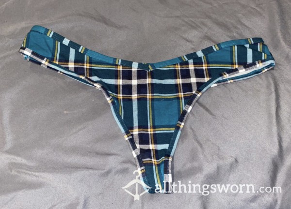 Green Plaid Cotton Thong