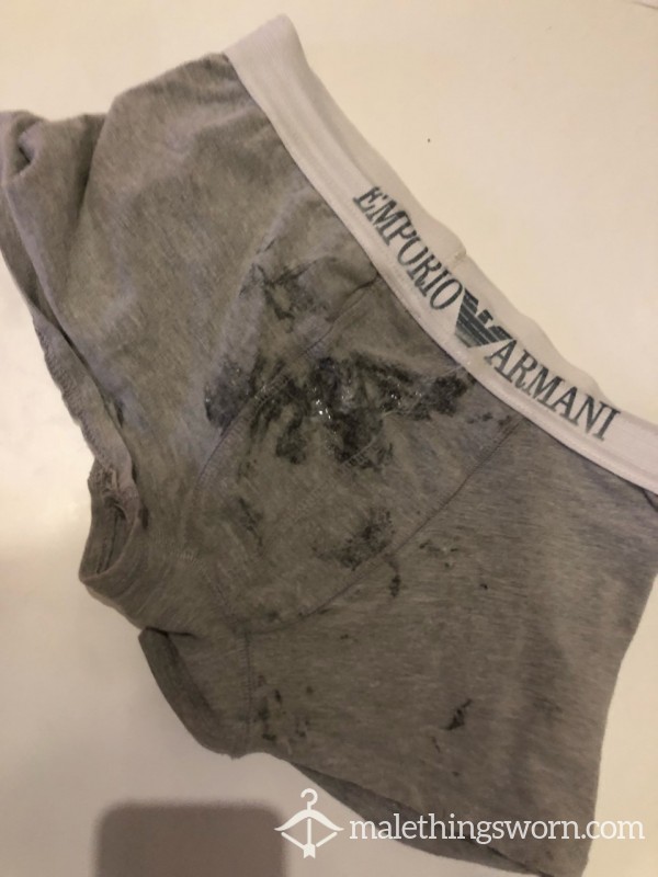 Grey Armani, C*m Stained, Worn At Gym