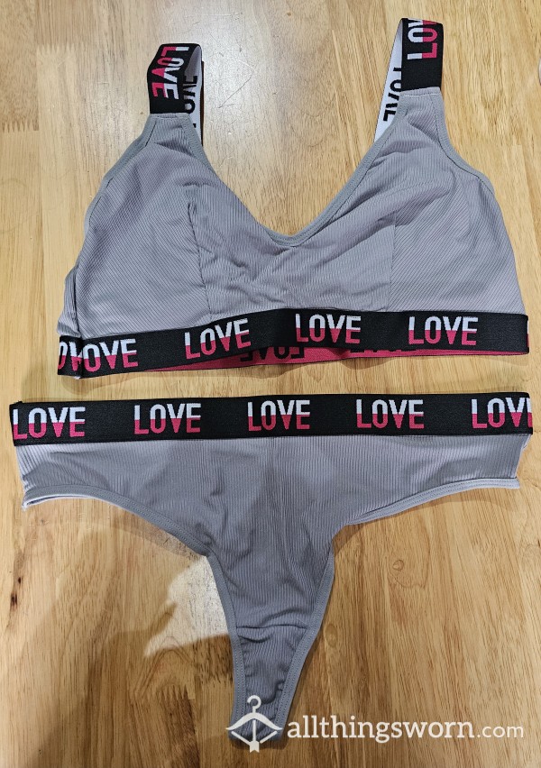 Grey, Black, Red Bra, Pants Set