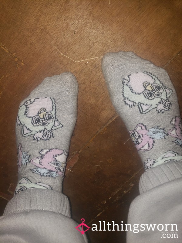 Grey Furbie Print Trainer Ankle Socks ♡hyperhidrosis♡