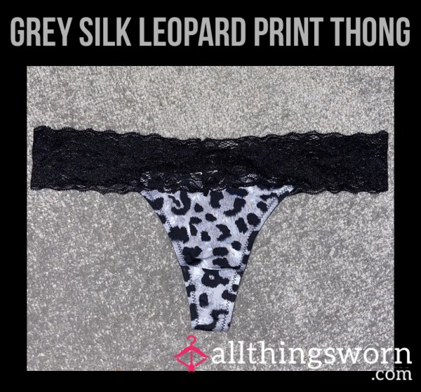 Grey Silk Leopard Print Thong🖤