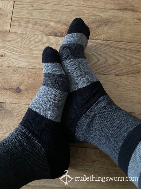 SOLD - Grey Stripped Thick Wool Walking Rambling Socks - Wanna Sniff?