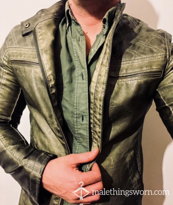 GREEN GUESS LEATHER JACKET