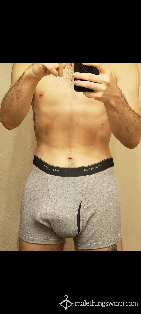 HEAVILY WORN GREY BOXERS