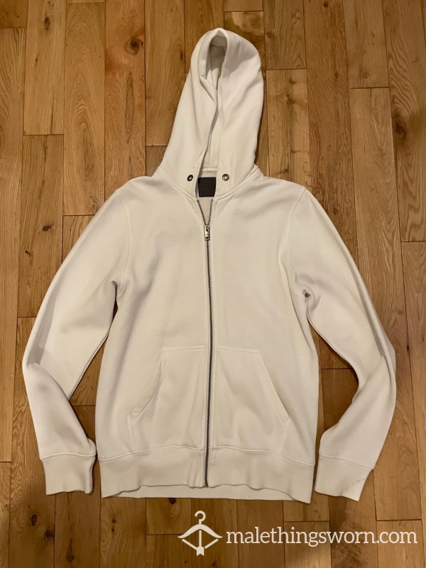 H&M Worn White  Zip Up Hoodie Top Sweatshirt (S) Chav - Surround Your Self In My Man Smell