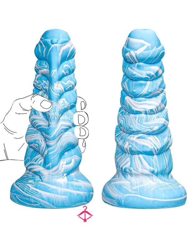 Huge Thick 8 Inch Fantasy Blue And White Di**o S** Toy