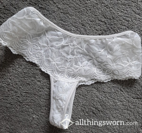 Juicy White Lace Brazilian Thong