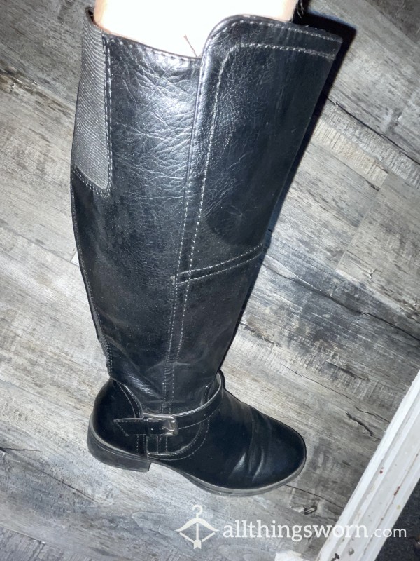 Knee High, Black Leather S**y Boots, Well Worn, Super Smelly