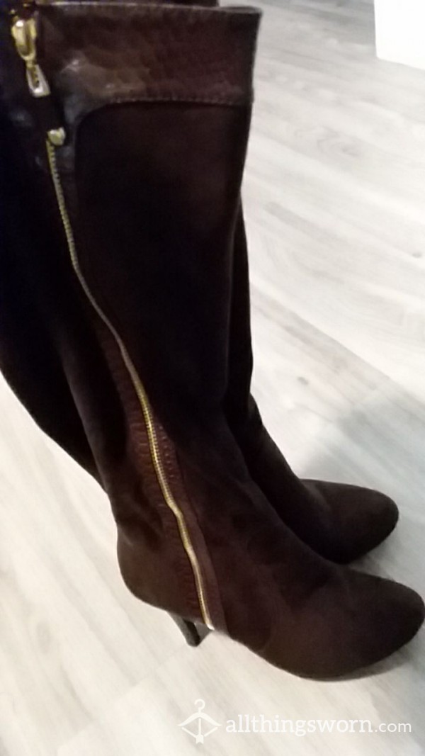 Knee High Brown High Heeled Boots