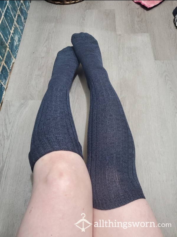 Knee High Navy Blue Knit Socks