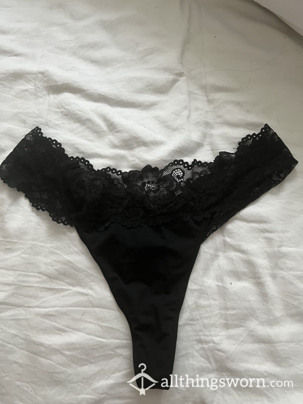 Lacy Black Thong 24hr Wear