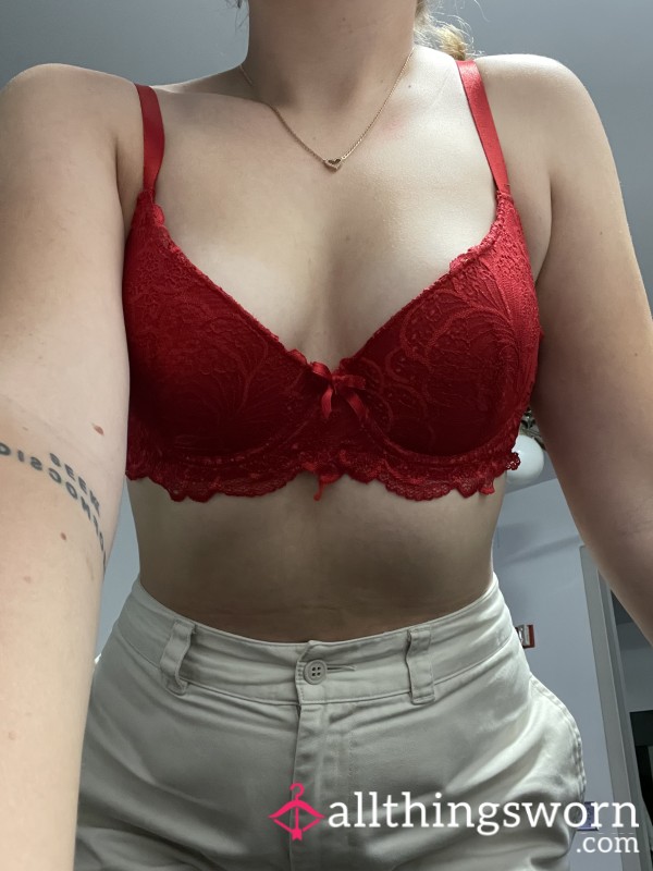 Lacy Red Bra With Bow