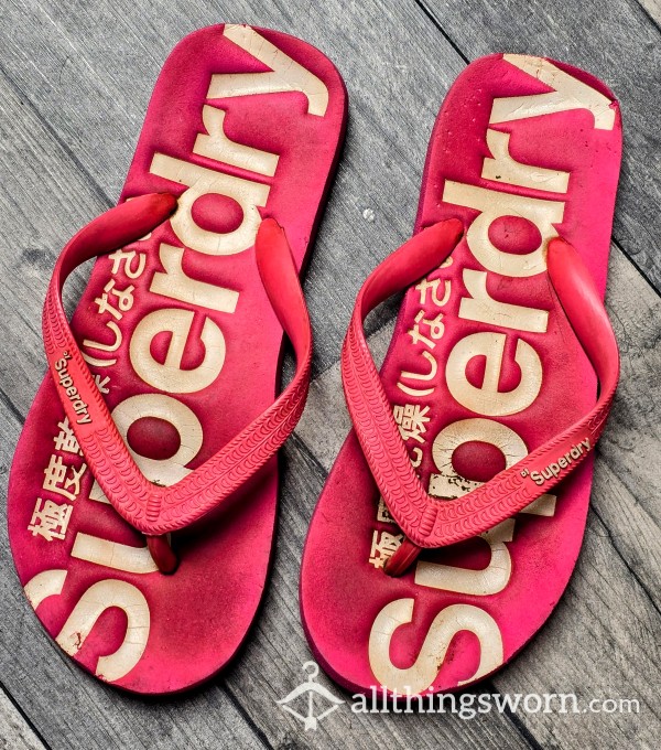 Ladies Extremely Well Worn Pink Flip Flops For You Foot Fet**h Lovers...