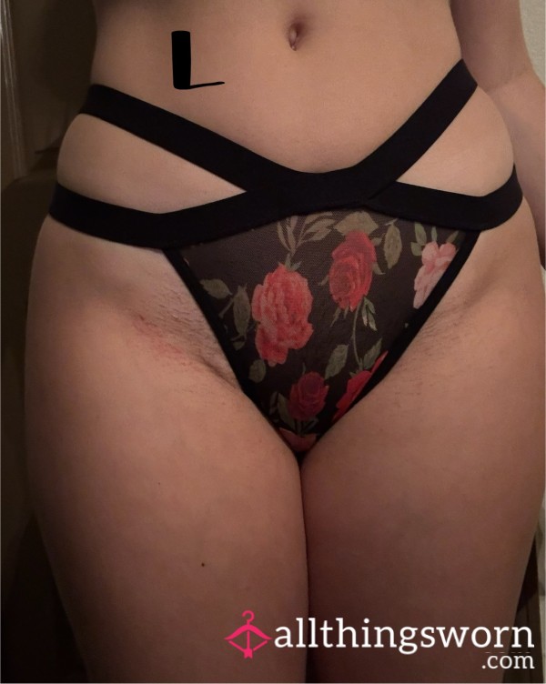 Large Black Rose Thong