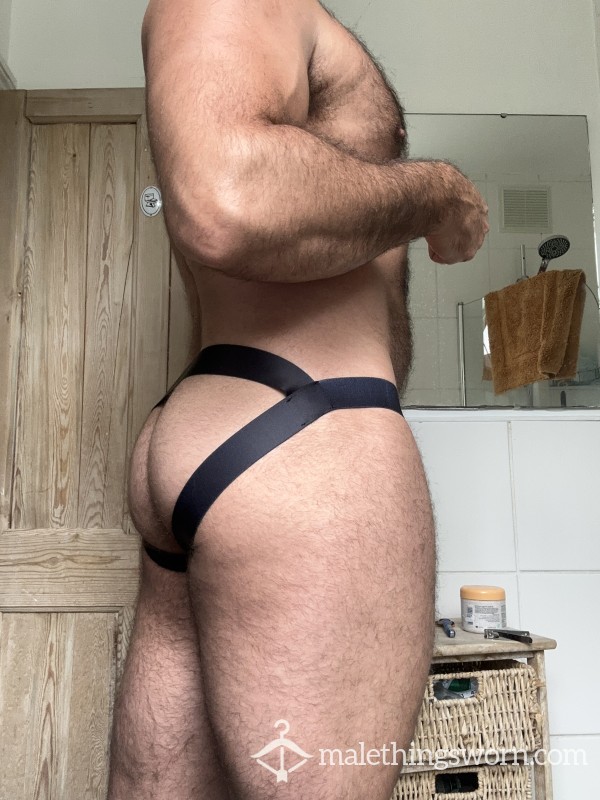 Light Grey Black Strapped Jockstrap XXL