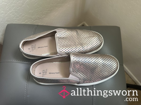 Lightly Worn Metallic Rose Gold Slip-On Sneakers - Size 8, Time And Tru