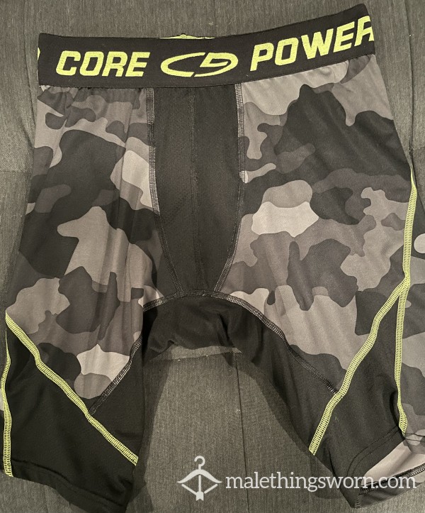 Long-length Black Camo Compression Shorts