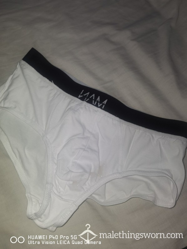 MAN White Briefs With C*mshot