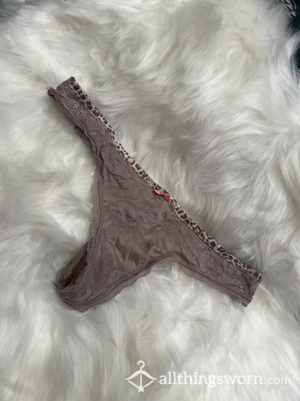 Mauve Satin & Lace Thong