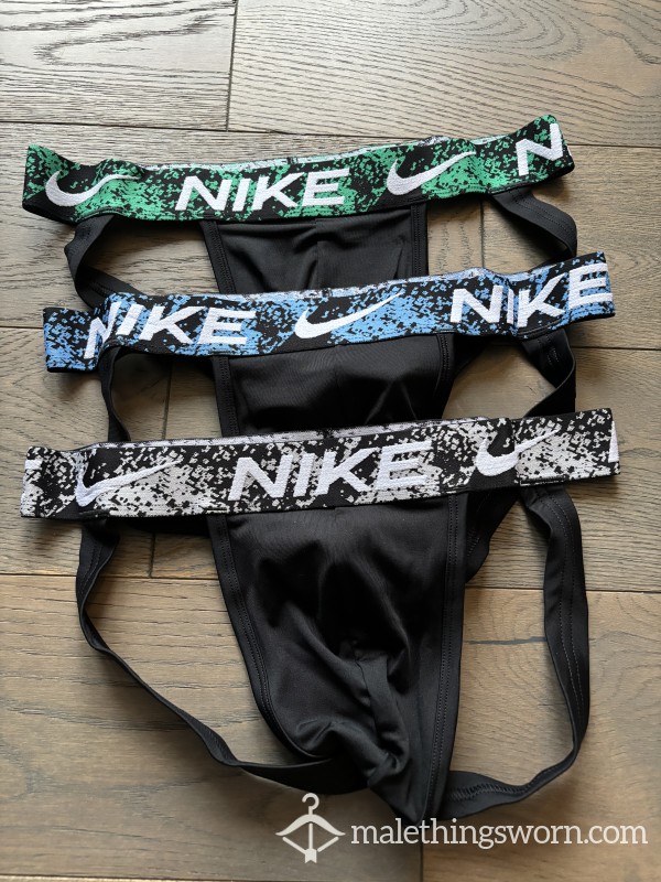 Mens Nike Microfiber Black Jock Straps 3 Pk Size Medium