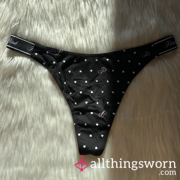 Mini Black Heart Print Thong