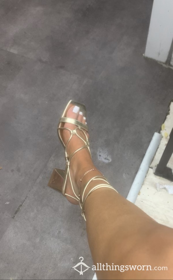 My Foot In S**y Gold Lace Up Heels