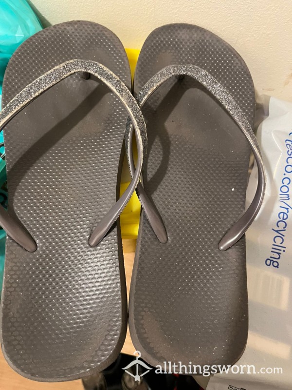 My Well Worn Toe Marked Flip Flops