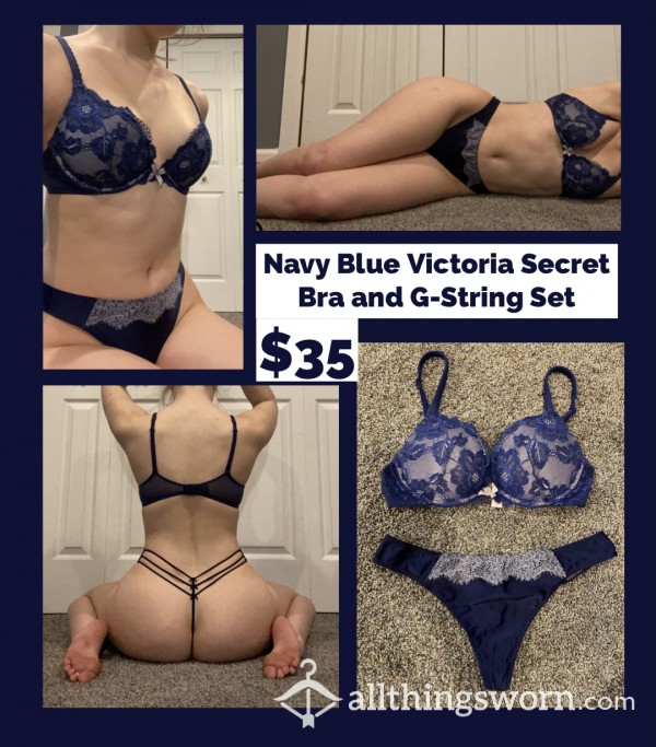 Navy Blue Bra And G-String Set