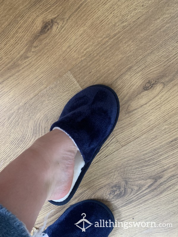 Navy Blue Fluffy Slippers