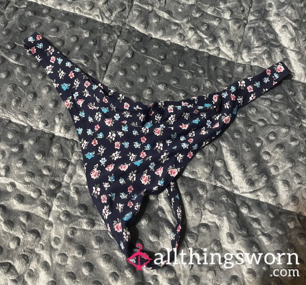 Navy Flower Thongs