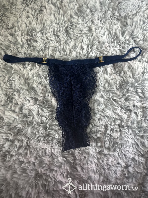 Navy Lace Thong