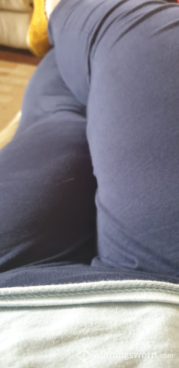 Navy Leggings Worn Without Panties