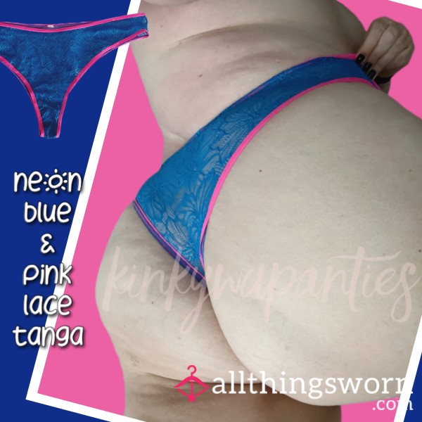 Neon Blue & Pink Lace Tanga Panty - Includes 48-hour Wear & U.S. Shipping