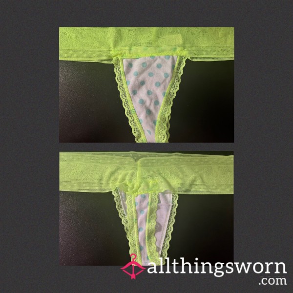 Neon Green And Blue Polka Dot Thong