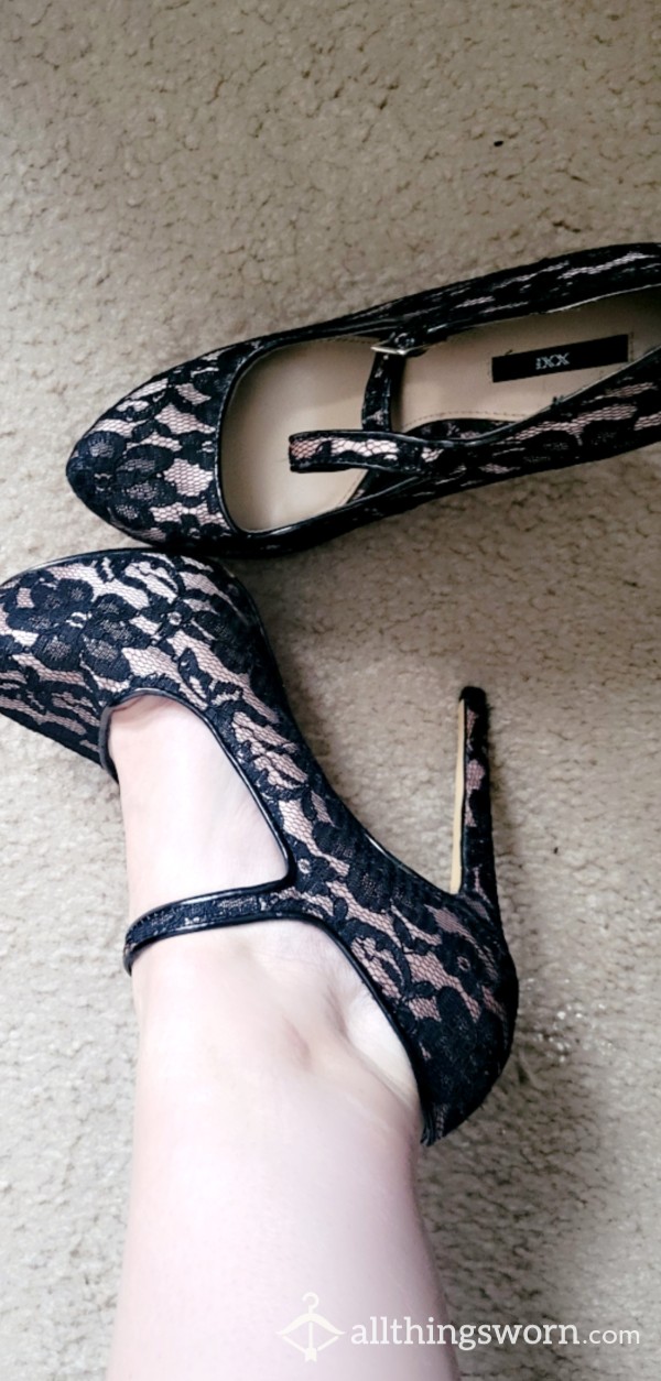 Nude/Black Lace 5" Heels