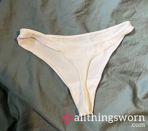 Old Nylon Seamless Thong, White, Small