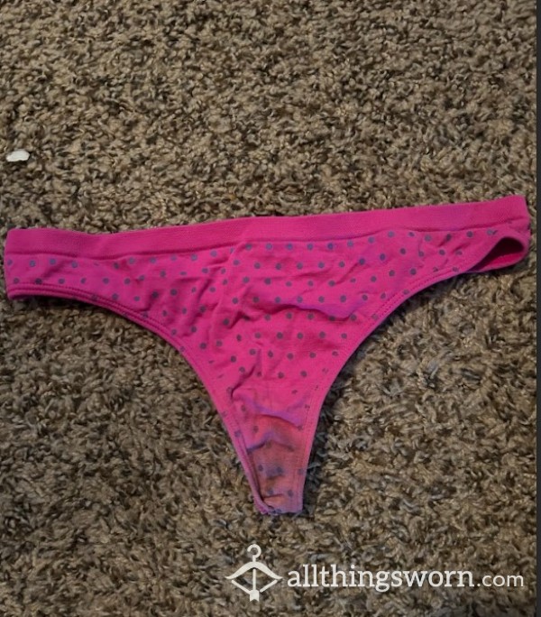 OLD, Pu**y STAINED PINK POLKADOT THONG