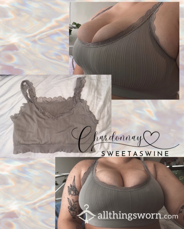 🍷🩶Old Worn Sweaty Grey Lace Spandex Bra🍉🍉