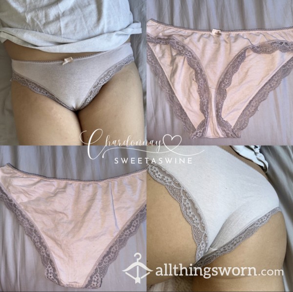 🍑Old Worn Pastel Pink Cotton Lace Trim Panties🩷