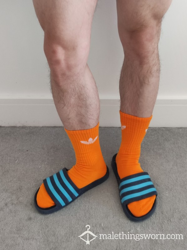 SOLD. Orange Adidas Crew Socks