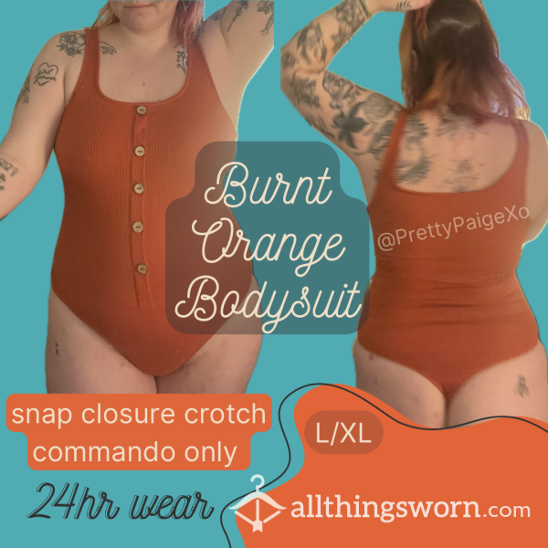 Burnt Orange Bodysuit 🧡 Snap-bu*ton Crotch.. L/XL ✨ 24hr Wear