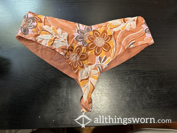 Well Worn Orange Flor*l No Show Mesh Back Material Thong