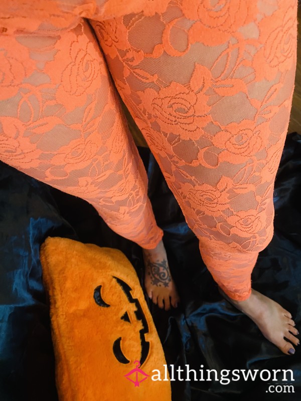 🧡Orange Lace Nylon Leggings🖤