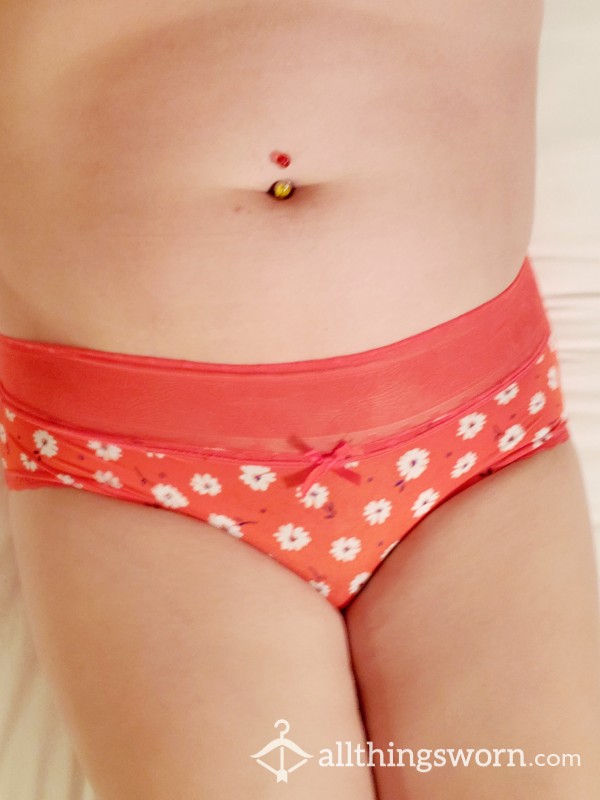 Orange With White Flowers Pattern Bikini Fullbacks