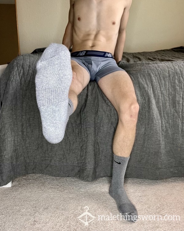 PAIR OF USED GYM SOCKS From A Sweaty Sk*ter Jock - GRAY Nike Crew Socks