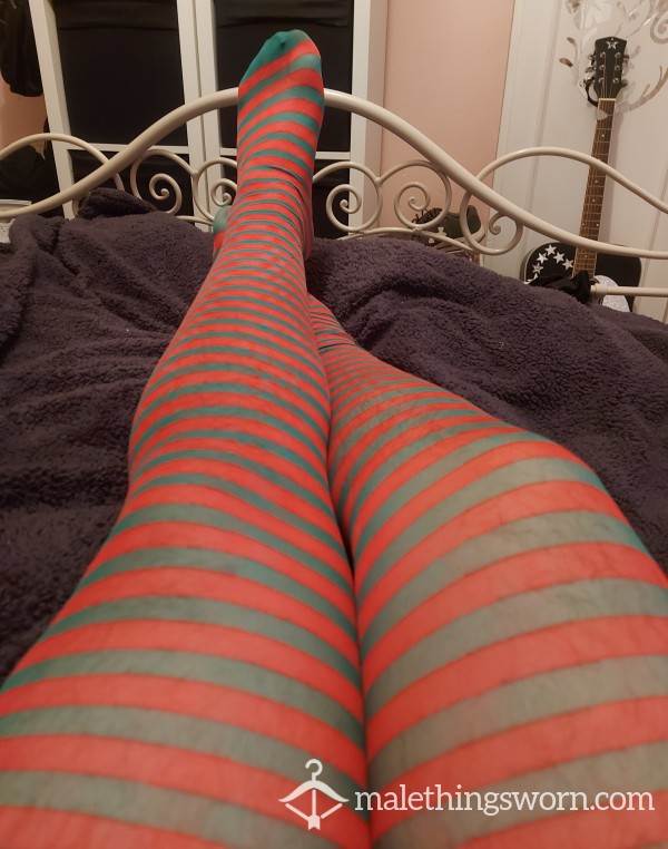 Pair Of Well Worn Striped Ladies Pantyhose