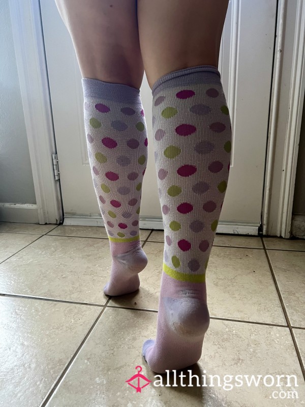 Pastel Polka Dot Knee High Socks