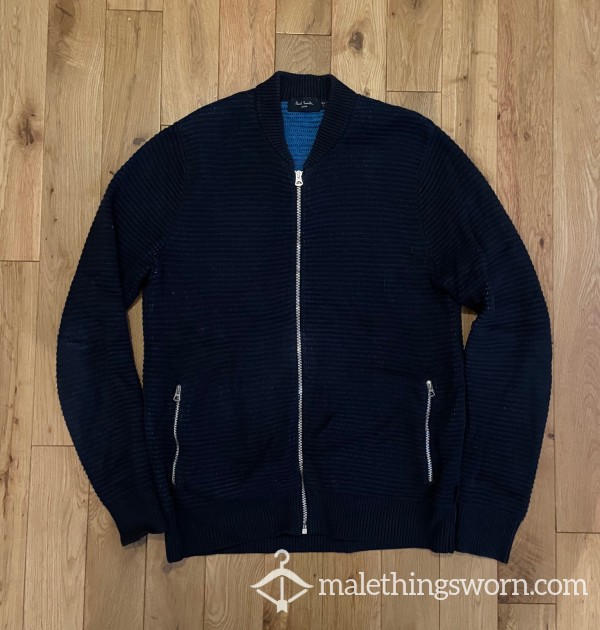 Paul Smith Worn Blue Wool Zip Up Cardigan Jumper Top (S) - Surround Your Self In My Man Smell