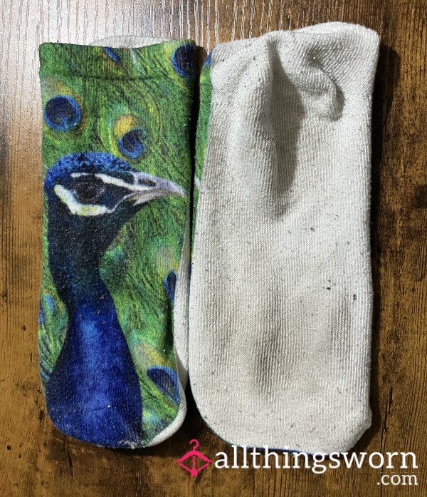 Peac*ck & White Ankle Socks - Includes US Shipping & 24 Hr Wear -